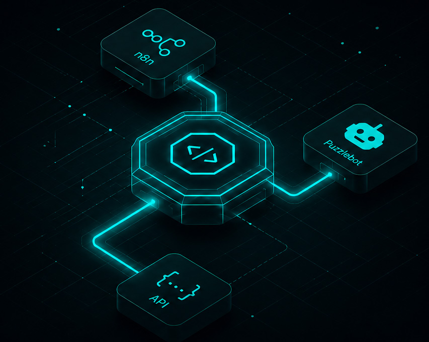Схема интеграции сервисов: n8n, PuzzleBot и API